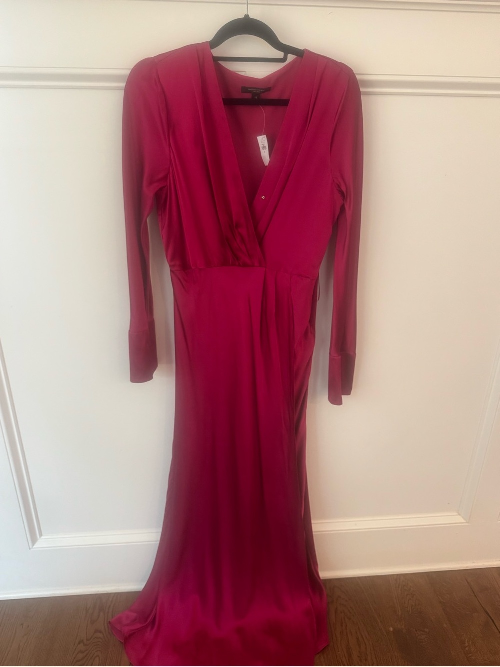 Banana Republic Fuchsia Silk Long-Sleeve Wrap Maxi Dress